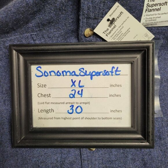 Sonoma Supersoft Flannel Blue Mens Collared XL Standard Fit Snap Down Tags - Picture 6 of 9
